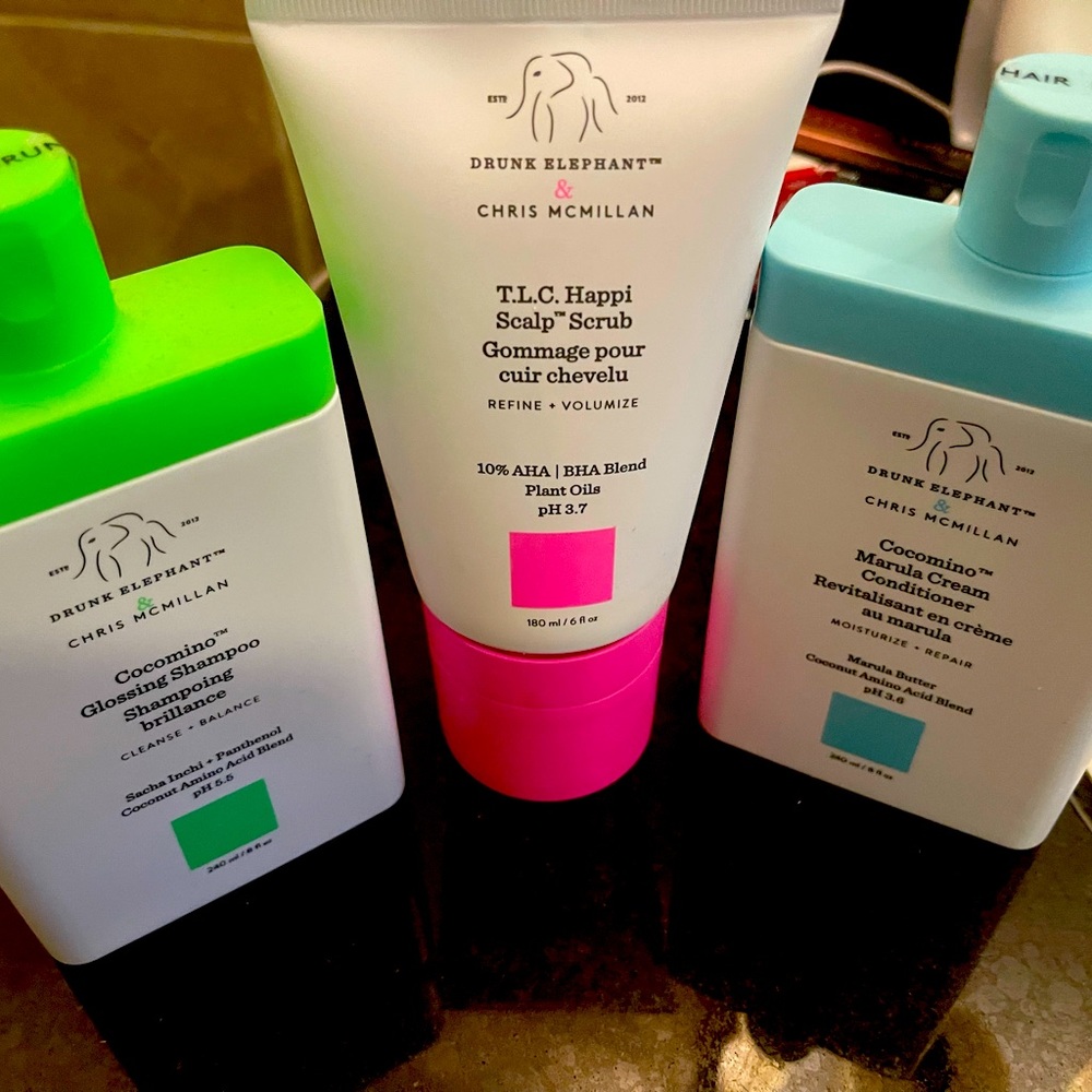 Drunk Elephant Shampoo & Conditioner & scalp scrub set